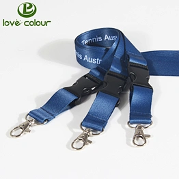 Polyester lanyards with single clip and breakaway at the end