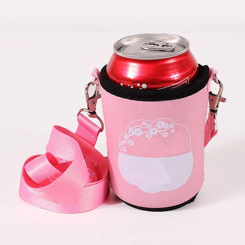 Custom wedding favor neoprene sleeves stubby can cooler with lanyard