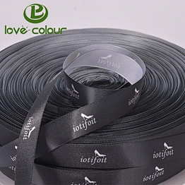 Custom polyester black satin ribbons with logo printed in white