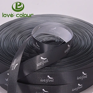 Custom polyester black satin ribbons with logo printed in white