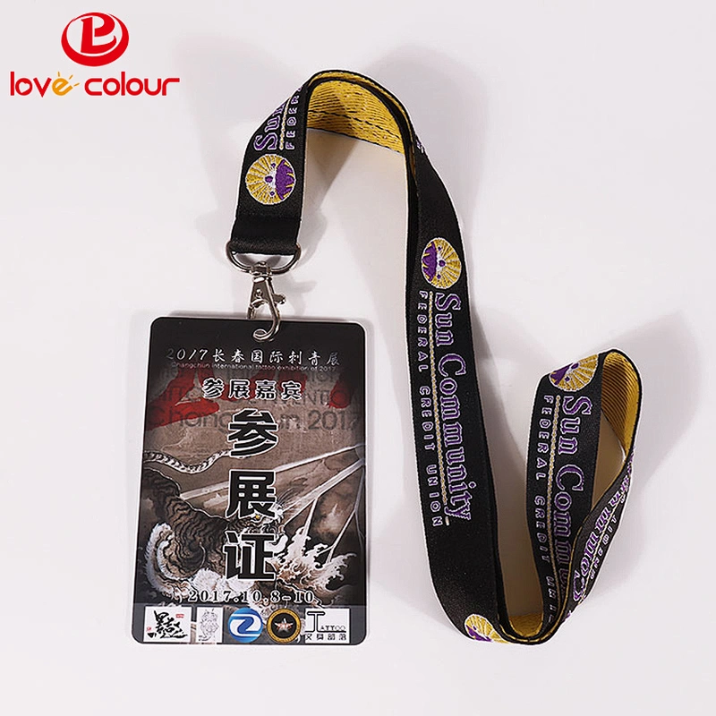 Custom id card holder woven lanyard strap neck ribbon