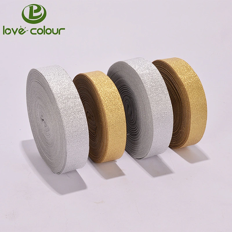 New style wholesale shiny christmas gold glitter ribbon for decoration