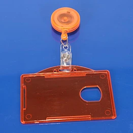 Transparent hard plastic id card holder with badge reel