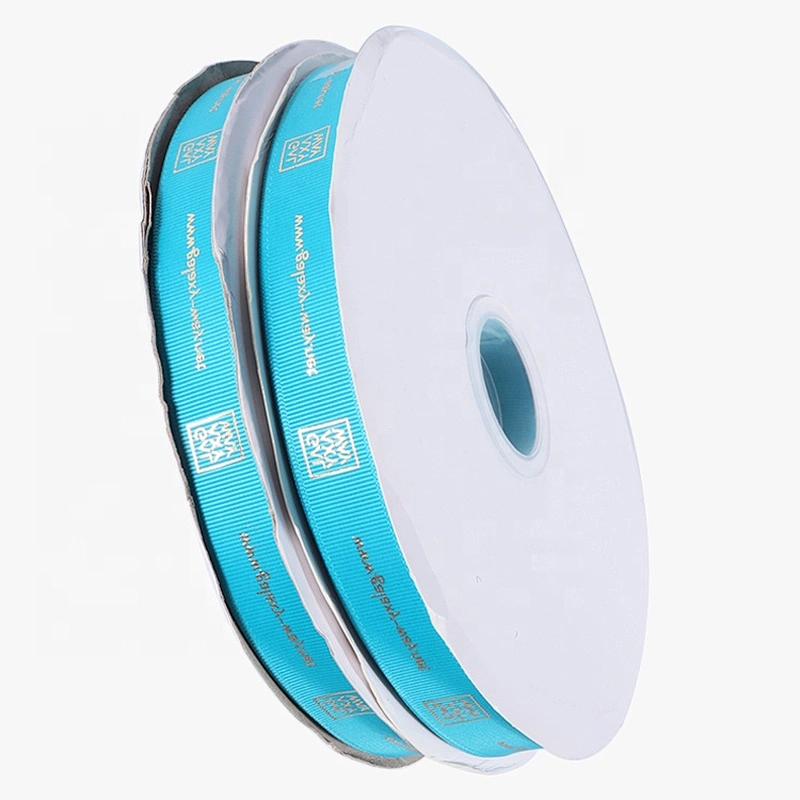 Customized polyester printed grosgrain ribbon for gift packing with gold stamping logo