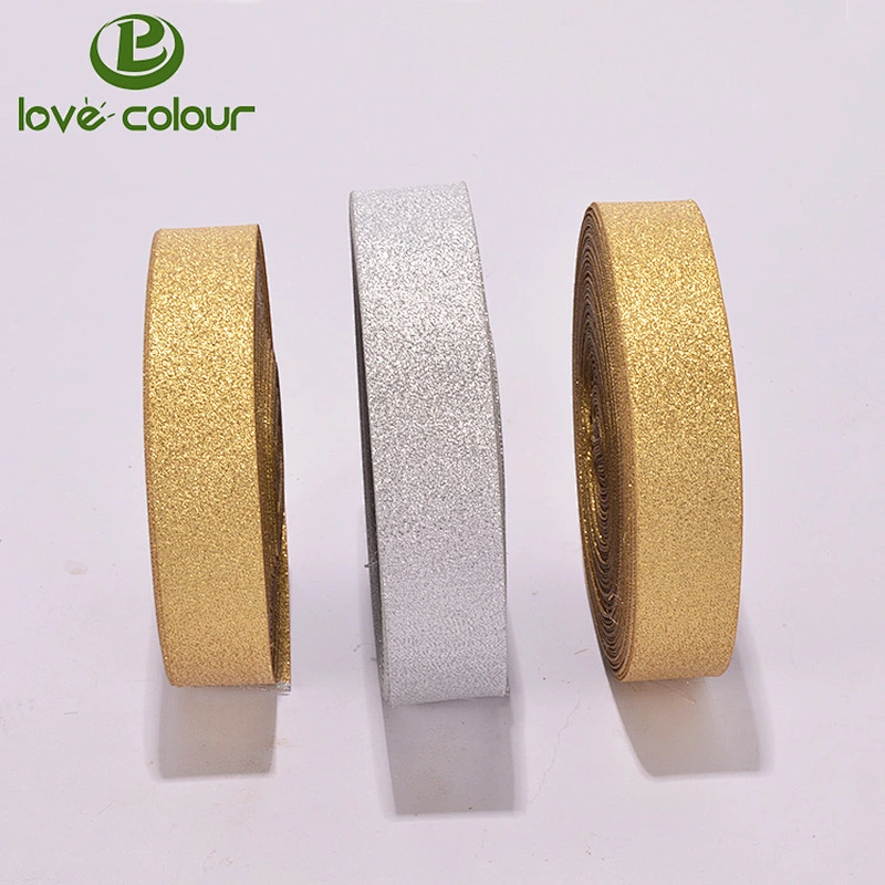 New style wholesale shiny christmas gold glitter ribbon for decoration