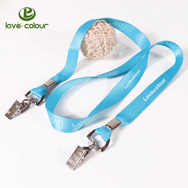 Custom polyester printing logo lanyard strap with two hooks