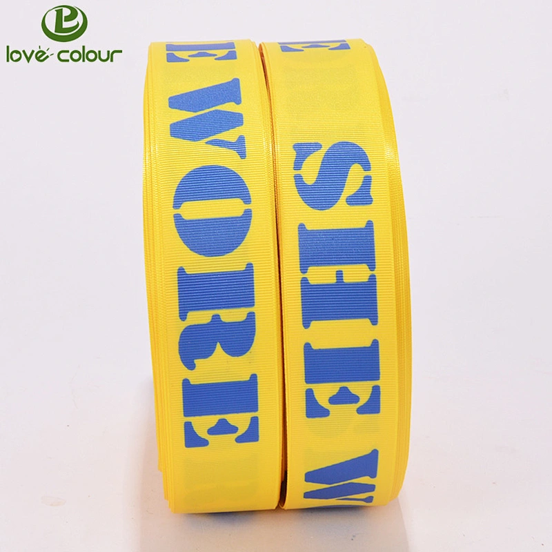 New design polyester yellow color print your own logo 75mm grosgrain ribbon