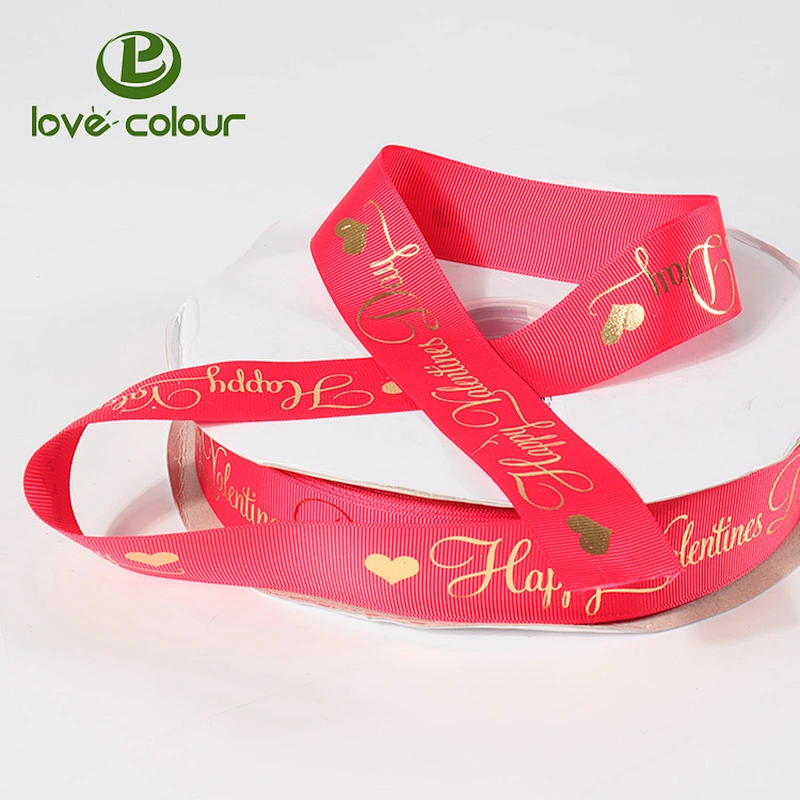 Custom cheap polyester grosgrain ribbon with printing golden logo