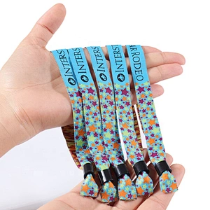 Promotional gifts custom polyester woven one time Wristband with Bead Closure