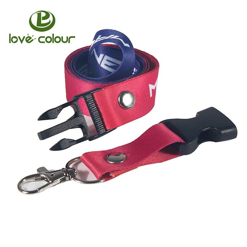 Custom black color polyester cloth lanyards with detachable buckle