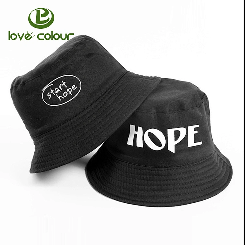 Custom Fashionable Unisex Men Womens Summer Printed Hope Cotton Flat Bucket Hat