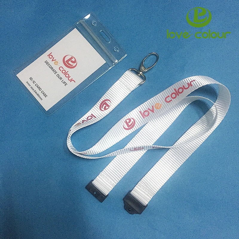 Lovecolour Custom Polyester White Silkscreen Lanyard with Waterproof Card Holder