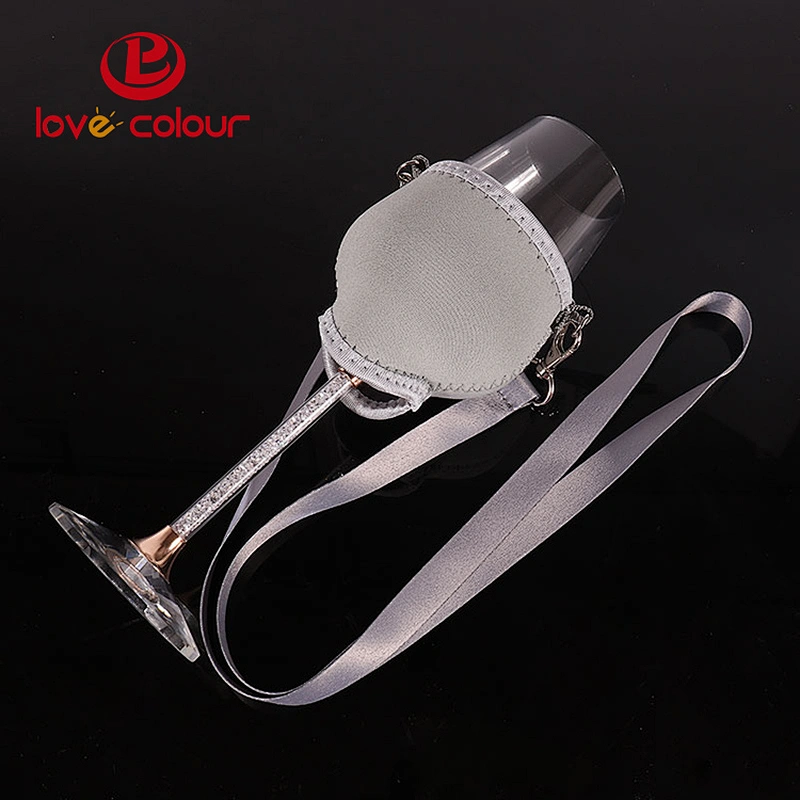 Fashion custom neoprene wine glass cup cooler holder with lanyard
