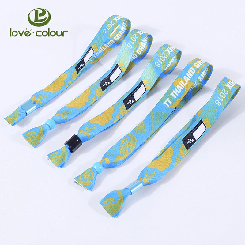 Cheap custom heat transfer bracelet fabric wristbands with security lock