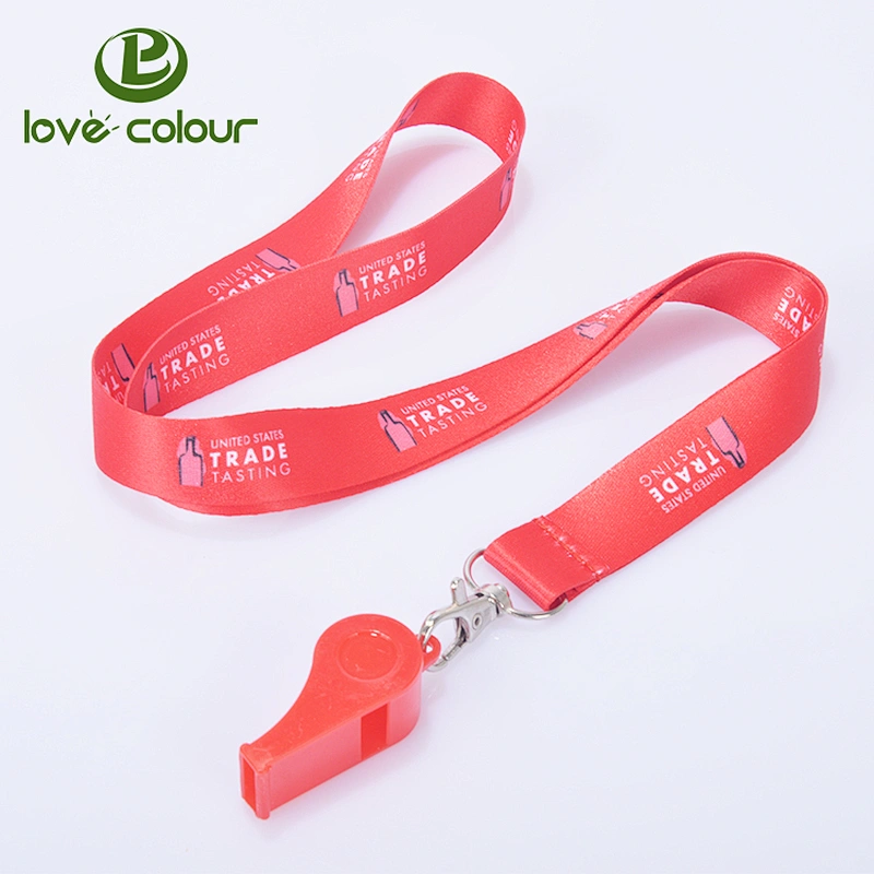 Custom red color polyester lanyard strap with whistle