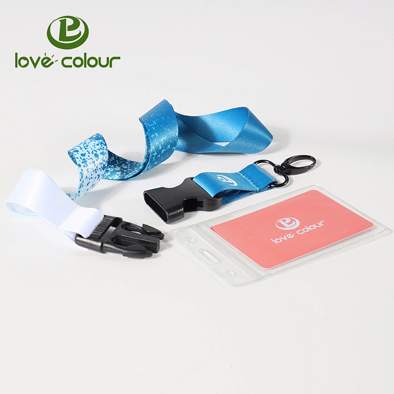 Customized high quality pvc id card holder lanyard with safty buckle hook