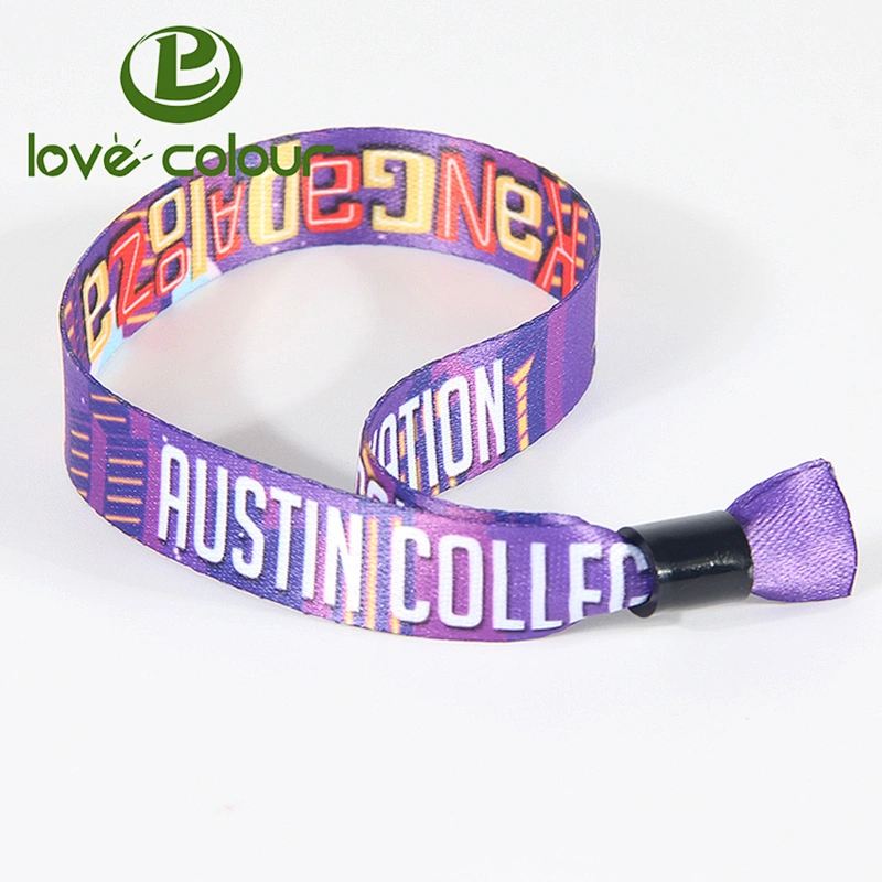 Popular polyester printing custom logo wristband for event one time use