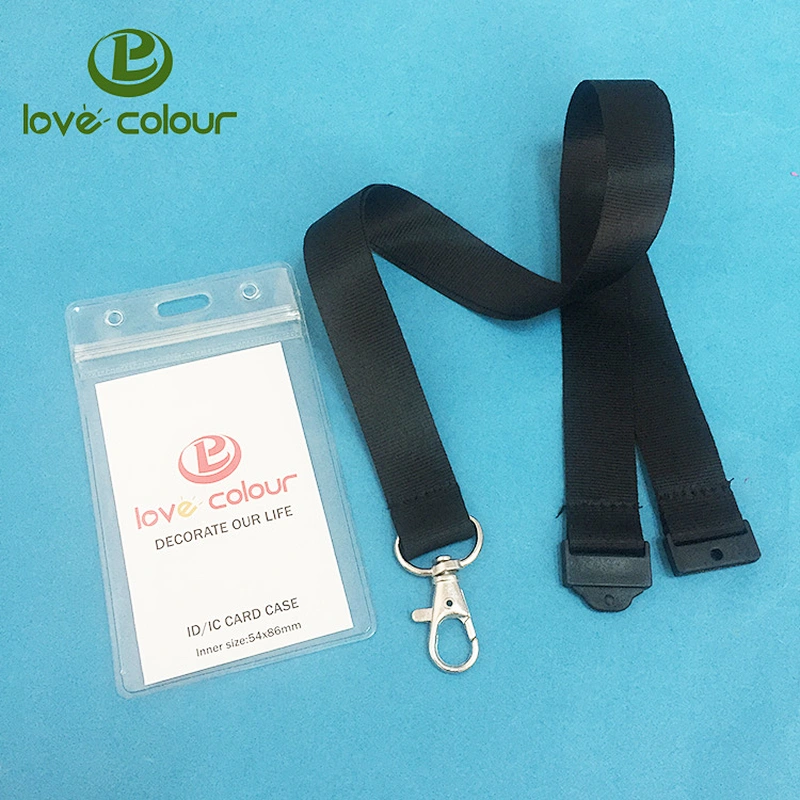 Custom Plastic ID Badge Holders Black Lanyards Strap