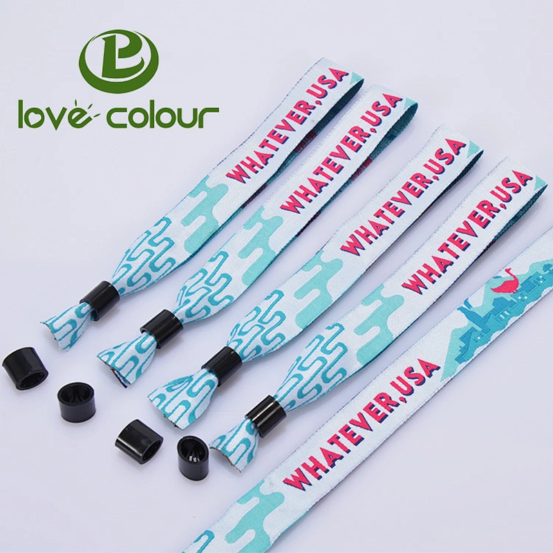 Custom Polyester charm christmas woven wristband with one time clip