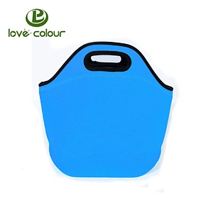 Large size reusable neoprene blank red isolated thermal lunch bags