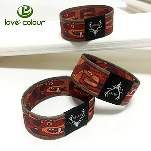 Custom polyester printing elastic wristband with fabric label