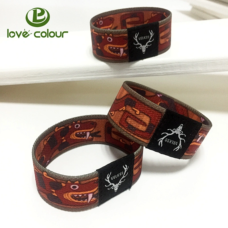 Custom polyester printing elastic wristband with fabric label