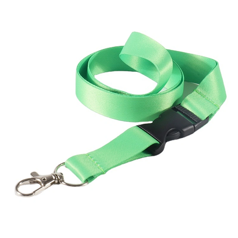 Custom pure green polyester lanyard strap without logo