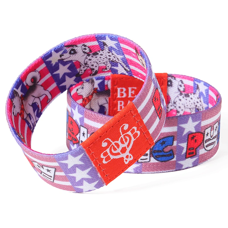 Custom Soft polyester elastic wristbands eco-friendly fancy elastic bracelet with printing logo