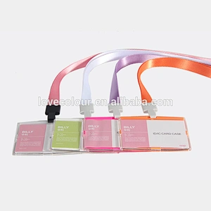 Promotional Customized Exhibition Plastic badge holders satin lanyard