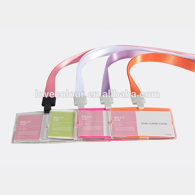 Promotional Customized Exhibition Plastic badge holders satin lanyard
