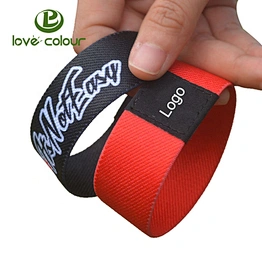 Custom black and red color polyester elastic wristband 1 inch band bracelet for party