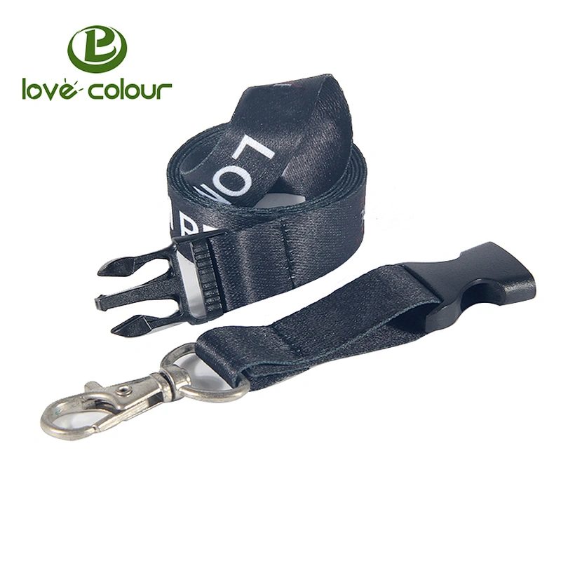 Breakaway Black Safety Lanyard Printing Strap With Metal Clip For ID Card Holder