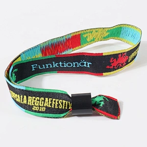 Promotional gifts custom polyester woven one time Wristband with Bead Closure