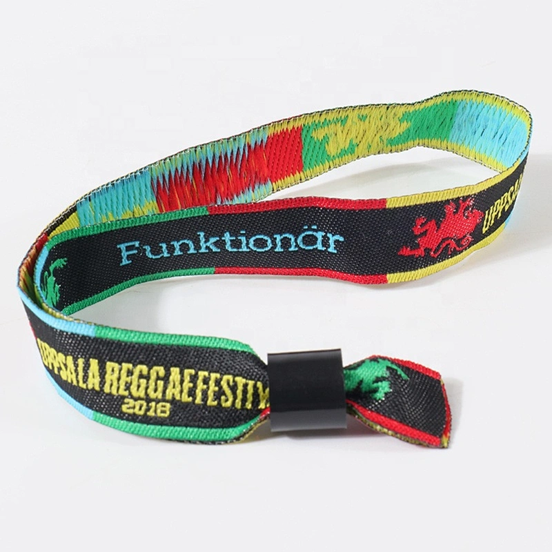 Promotional gifts custom polyester woven one time Wristband with Bead Closure