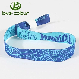 Custom cheap cloth fabric woven wristbands polyester bracelet with white lock