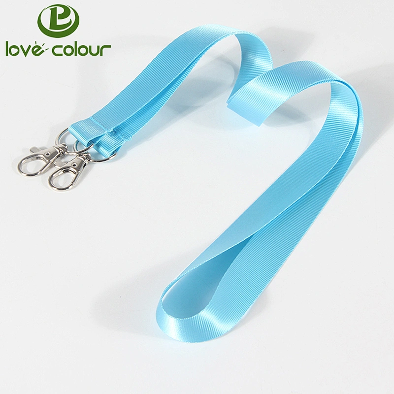 Factory price solid color double metal hook polyester plain lanyard strap