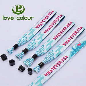 Customized souvenirs printed polyester fabric bracelets wrist band with plastic lock