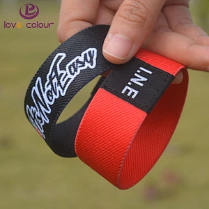 Custom black and red color polyester elastic wristband 1 inch band bracelet for party