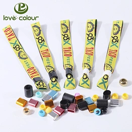 Best selling custom outdoor event wristband woven wrist band with plastic slide lock