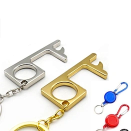 Wholesale Hygiene Hands Free Brass EDC Door Opener Keychain No Touch Zinc Alloy Keychain Tools With Badge Reel