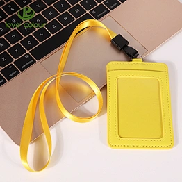 Double side PU leather ID card case / holder with lanyard for meeting