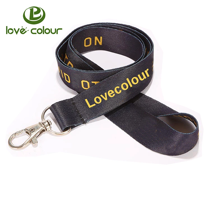 Custom Polyester Black Lanyard Strap with white Printing Logo