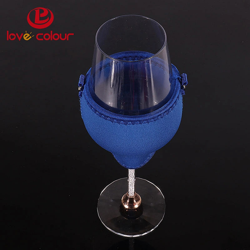 Fashion custom neoprene wine glass cup cooler holder with lanyard