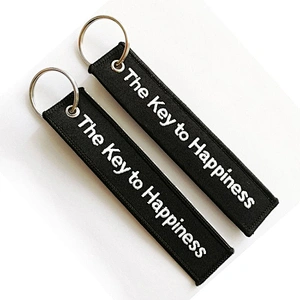 Custom logo embroidered keychain keyring fabric luggage key tags
