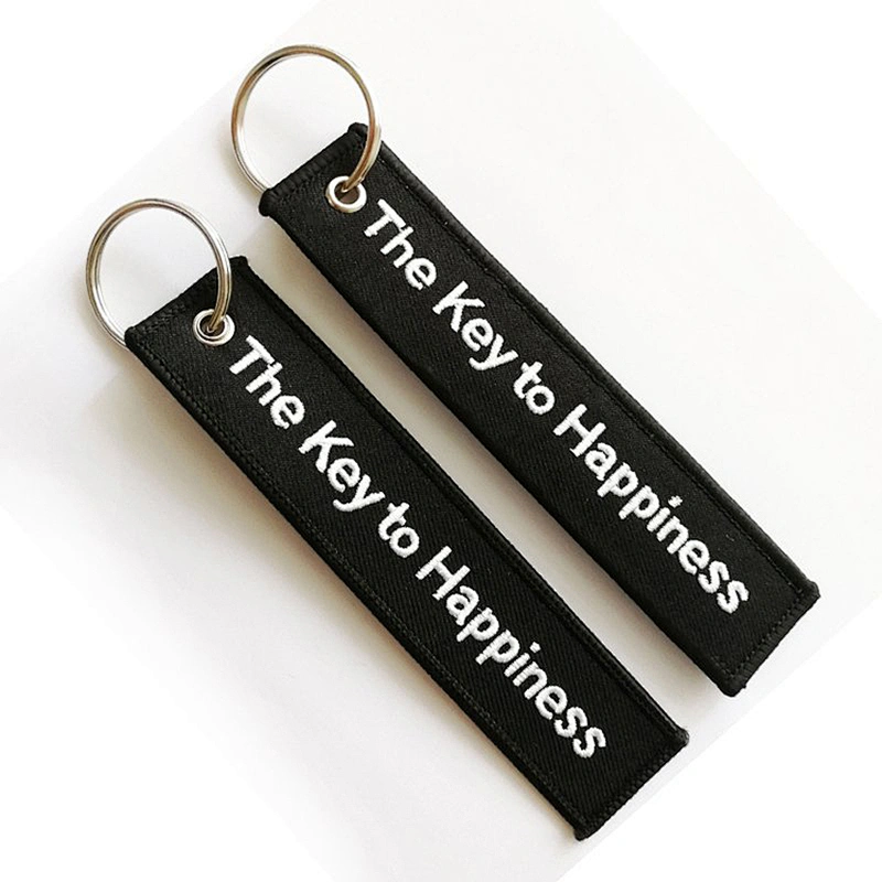 Custom logo embroidered keychain keyring fabric luggage key tags