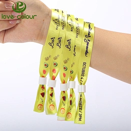 Popular custom concert ticket polyester printed wristband with one time use lock
