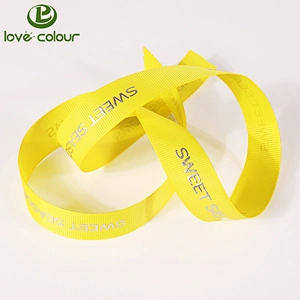 Custom Yellow Color Webbing Hot Stamping Grosgrain Ribbon For Christmas Decoration