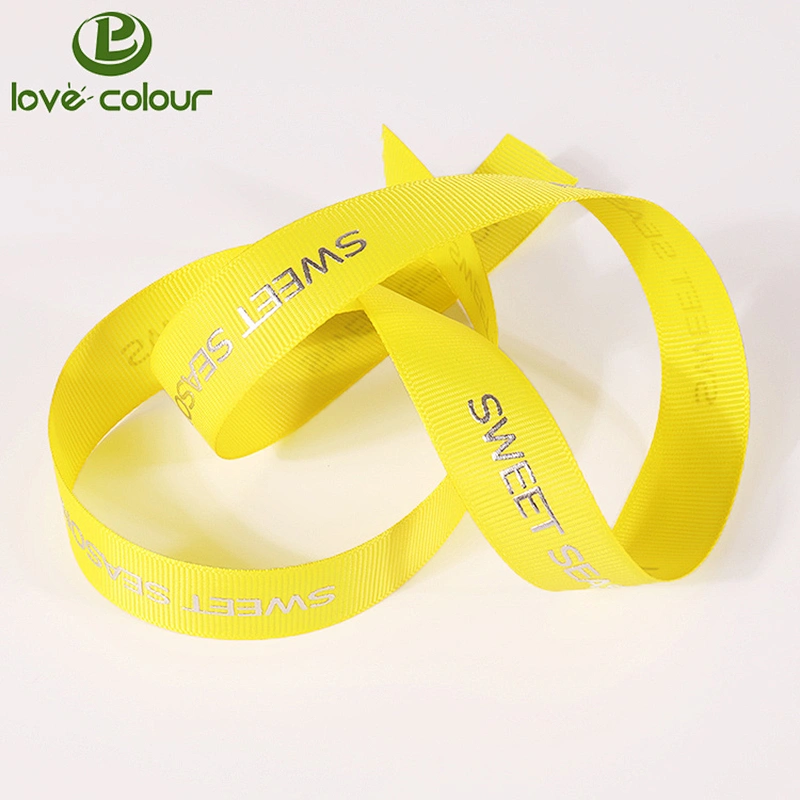 Custom Yellow Color Webbing Hot Stamping Grosgrain Ribbon For Christmas Decoration