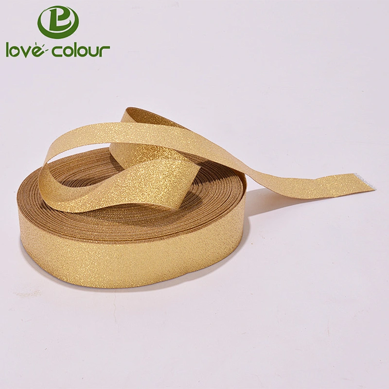 Lovecolour factory custom glitter satin ribbon for gift bow gift box
