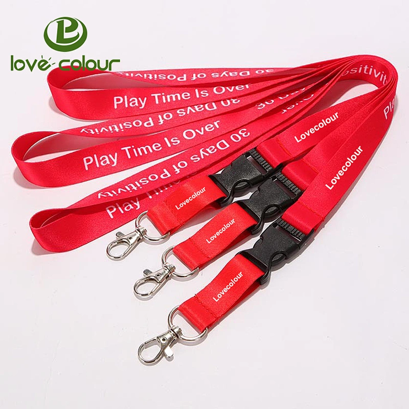 Custom polyester printing logo red color straps lanyard for activity